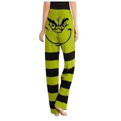Produktbild: 𝑮𝒓𝒊𝒏𝒄𝒉 Christmas Pants Weihnachts Pyjama Hose Damen Fleece Hose Damen Weihnachtshose Damen Kariert Hosen Damen Locker Kuschel Hose Christmas Family Pyjamas Samthose Damen Jogginghose Grün S